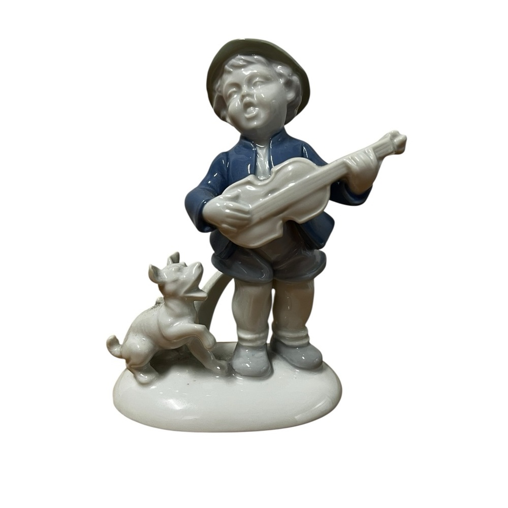 Vintage Gerold Porzellan Germany Boy with Dog Guitar Figurine 6.5”